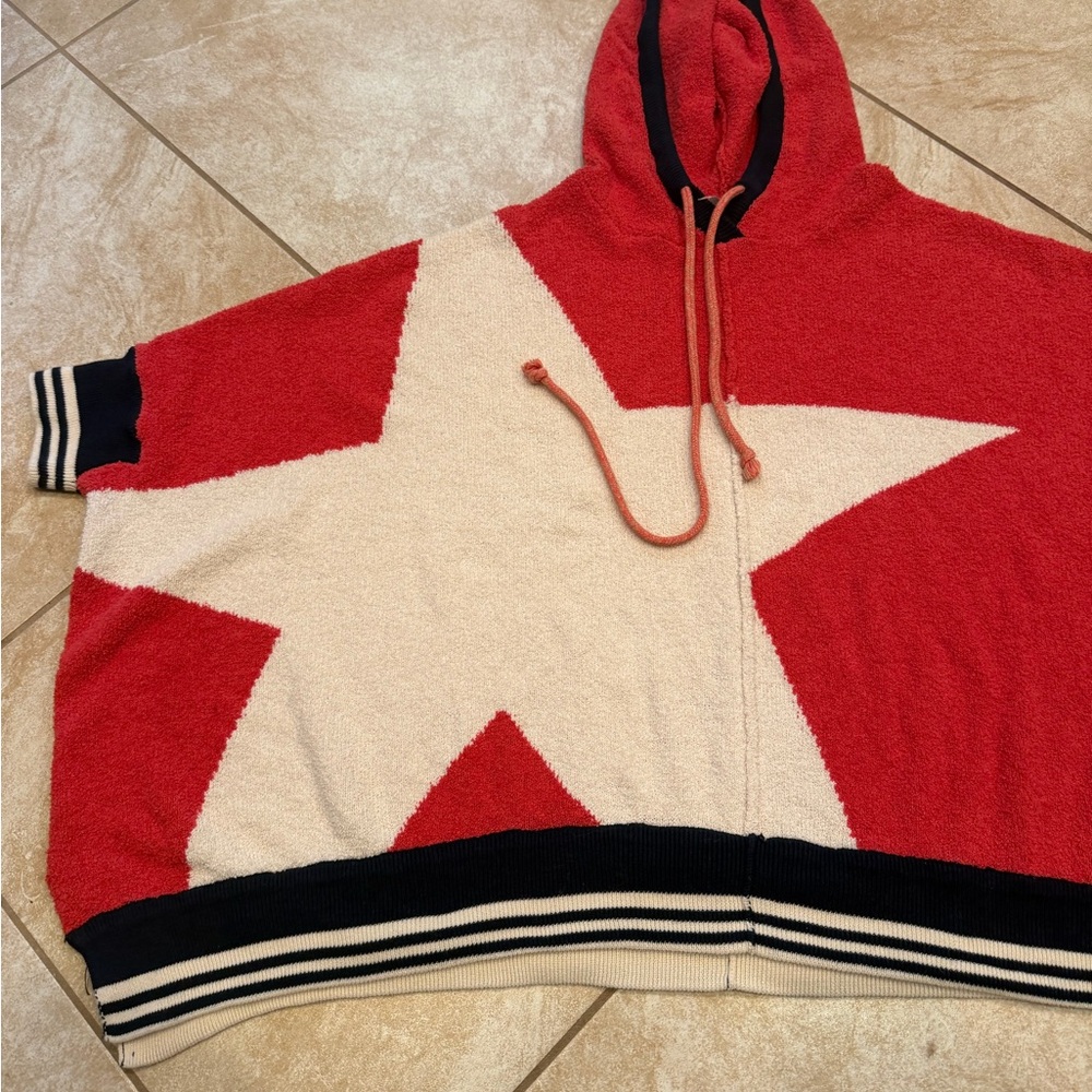 Free People Red and Cream Star oversized sweater Hoodie - Picture 2 of 6